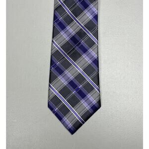 Pronto Uomo Couture Silk Tie Purple Gray Plaid Mens Handmade Necktie 3 1/4"X60"